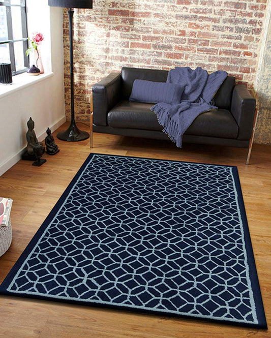 Futuristic Blue Abstract Hand Tufted Wool Carpet