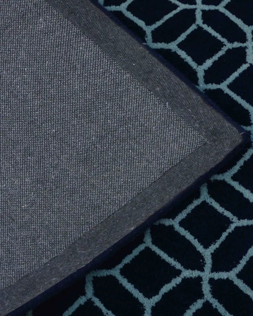 Futuristic Blue Abstract Hand Tufted Wool Carpet