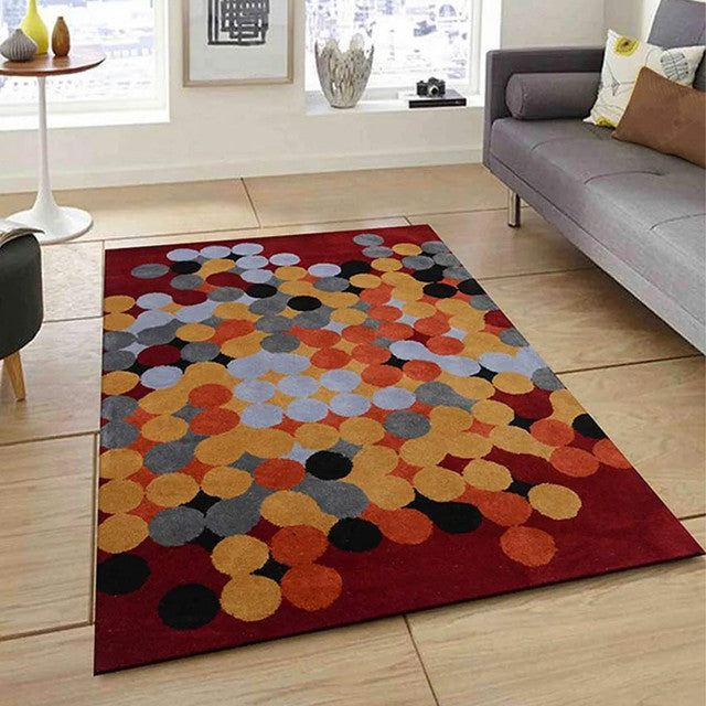 Trendy Red Geometric Hand Tufted Wool Carpet