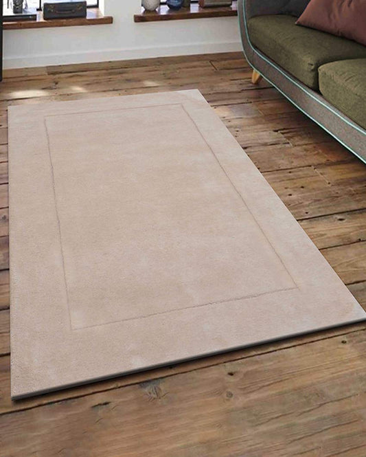 Beige Solid Hand Tufted Wool Carpet
