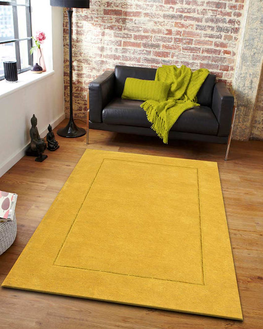 Geometric Solid Yellow Hand Tufted Wool Carpet
