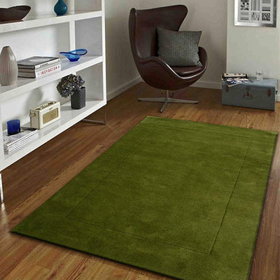 Modern Solid Green Hand Tufted Wool Carpet