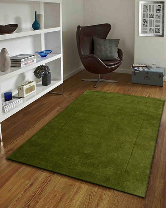 Modern Solid Green Hand Tufted Wool Carpet