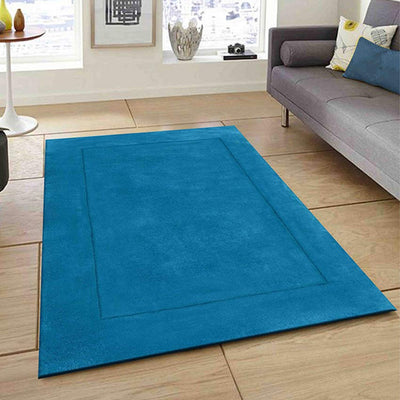 Striking Solid Blue Hand Tufted Wool Carpet