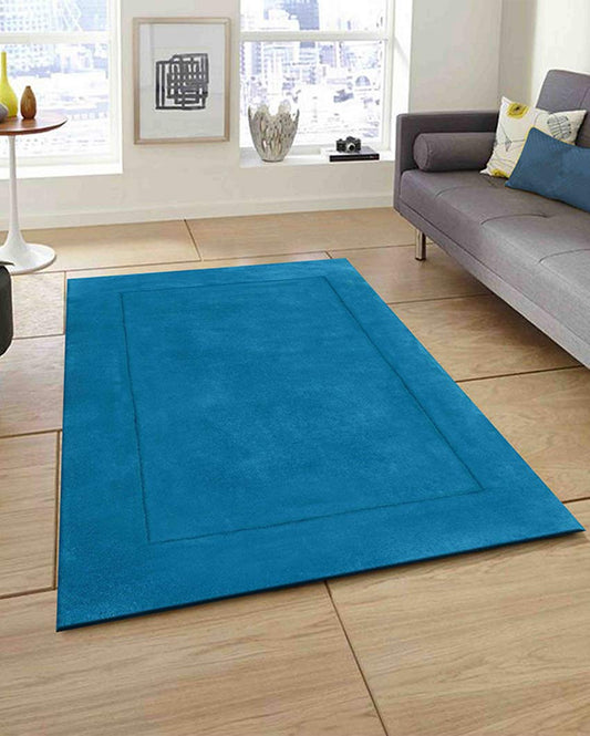 Striking Solid Blue Hand Tufted Wool Carpet