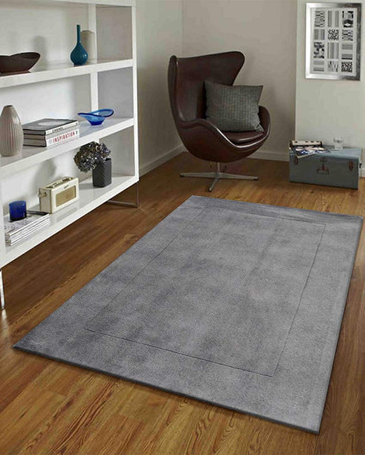 Sleek Solid Grey Hand Tufted Wool Carpet