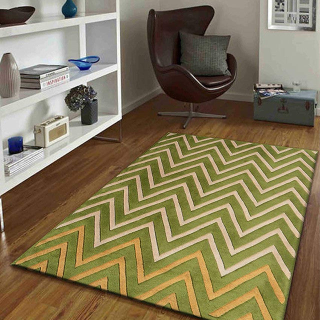 Dynamic Abstract Green Hand Tufted Wool Carpet