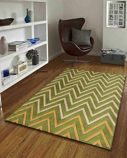 Dynamic Abstract Green Hand Tufted Wool Carpet