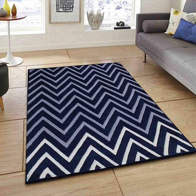 Bold Abstract Blue Hand Tufted Wool Carpet