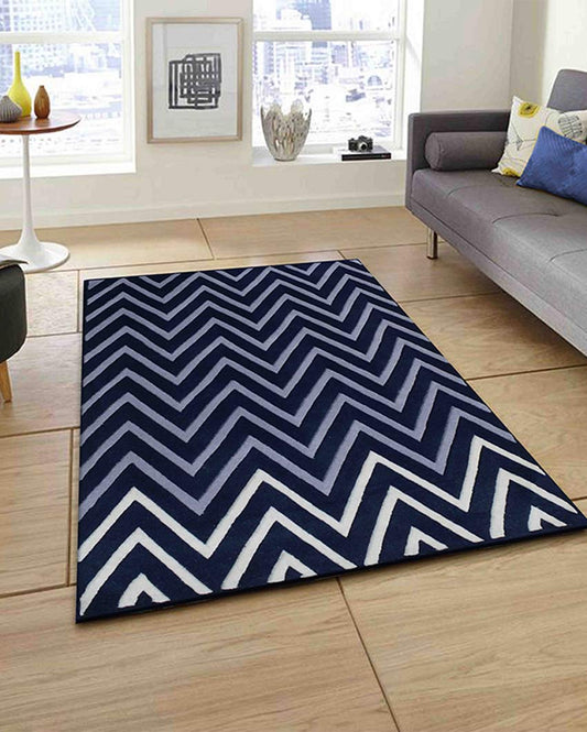 Bold Abstract Blue Hand Tufted Wool Carpet