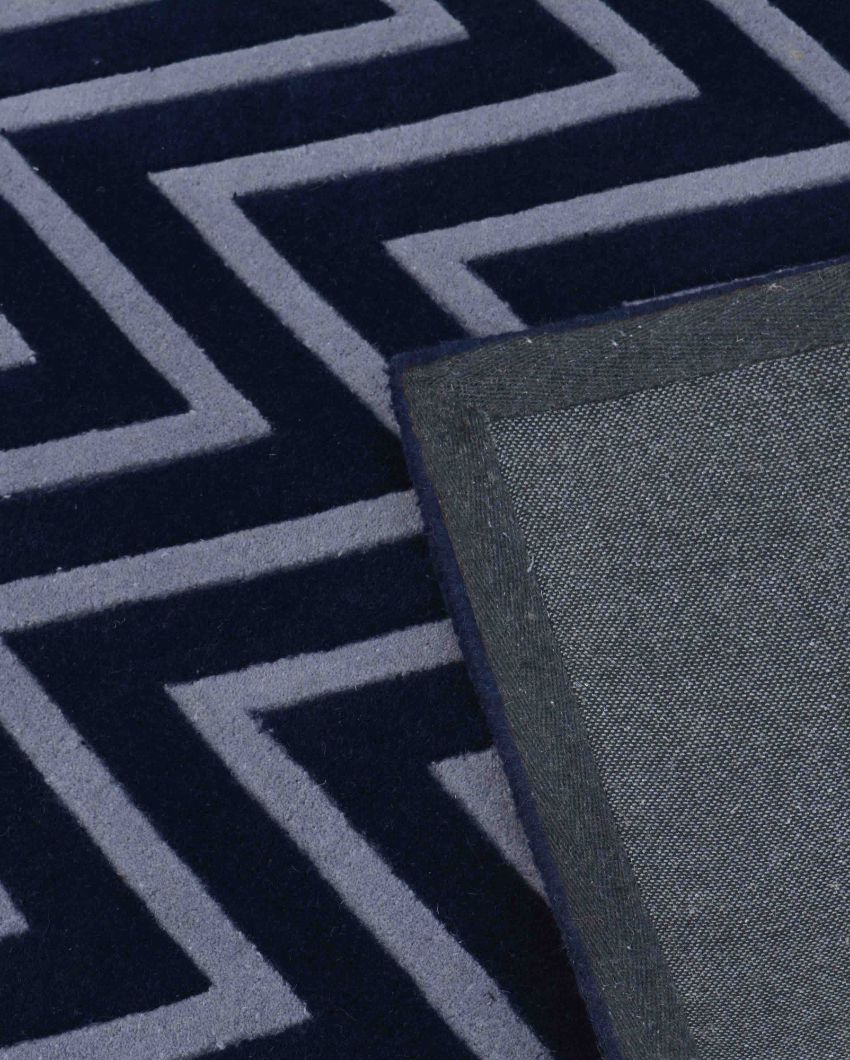 Bold Abstract Blue Hand Tufted Wool Carpet