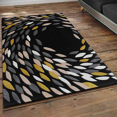 Innovative Abstract Black Hand Tufted Wool Carpet