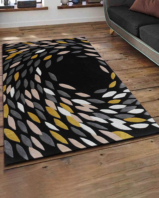 Innovative Abstract Black Hand Tufted Wool Carpet