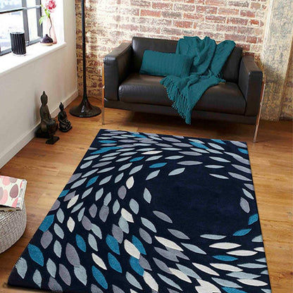 Unique Abstract Blue Hand Tufted Wool Carpet