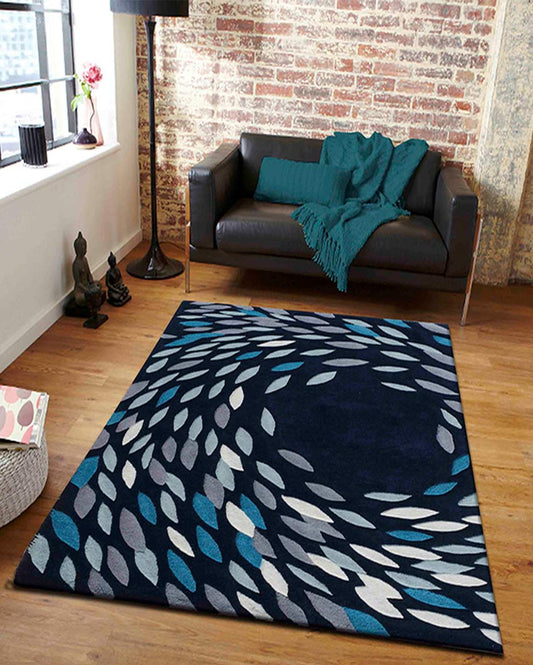 Unique Abstract Blue Hand Tufted Wool Carpet