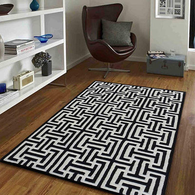 Unique Abstract Black Hand Tufted Wool Carpet