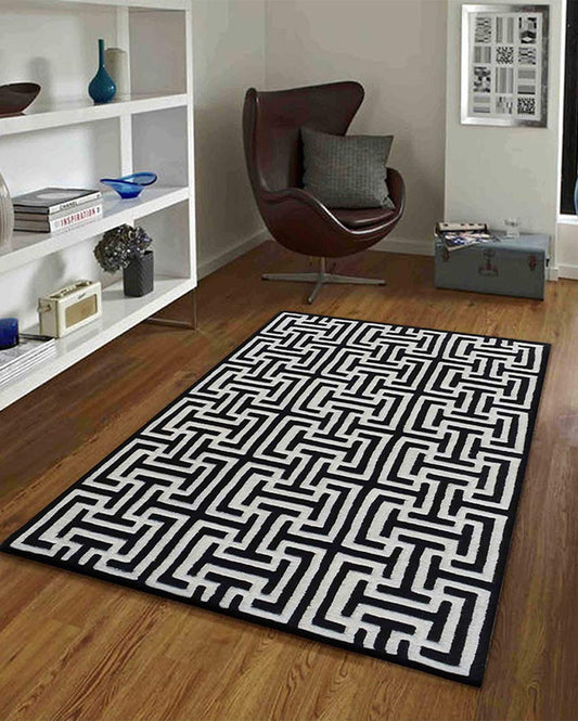 Unique Abstract Black Hand Tufted Wool Carpet