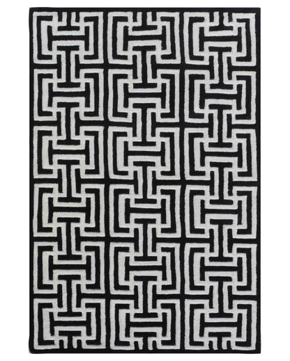 Unique Abstract Black Hand Tufted Wool Carpet