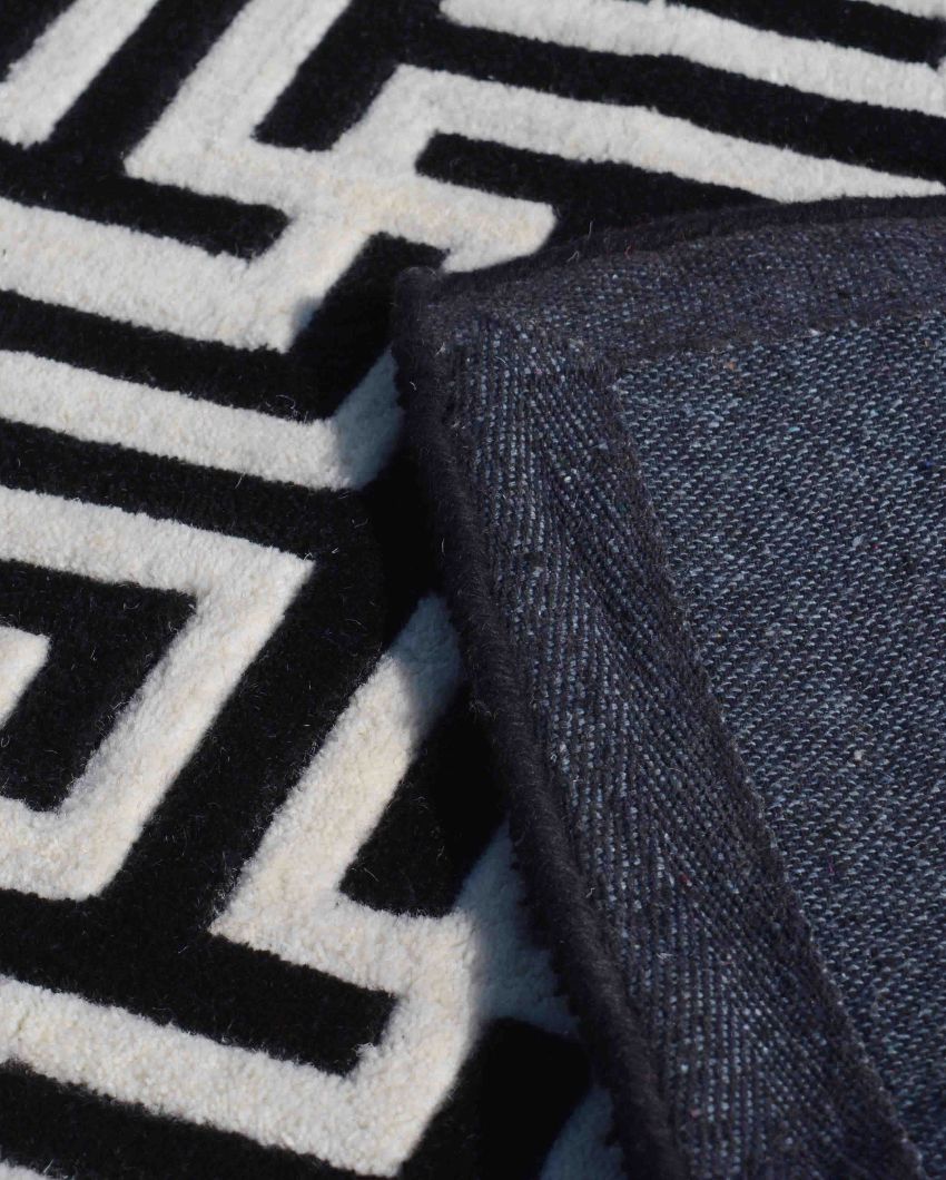 Unique Abstract Black Hand Tufted Wool Carpet