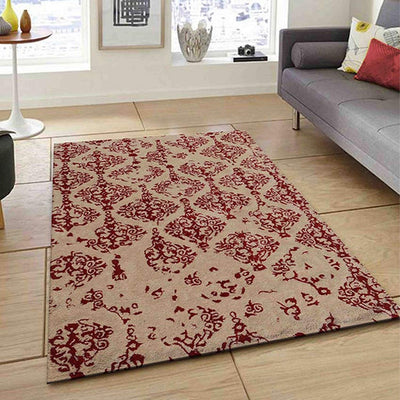 Functional Abstract Red Hand Tufted Wool Carpet