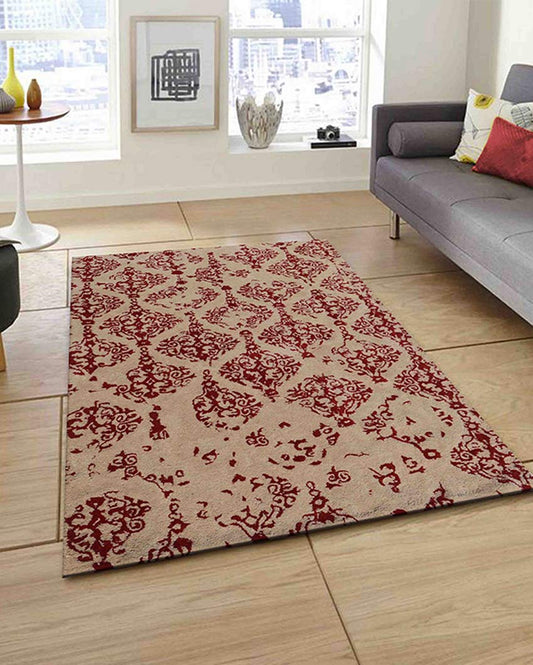 Functional Abstract Red Hand Tufted Wool Carpet