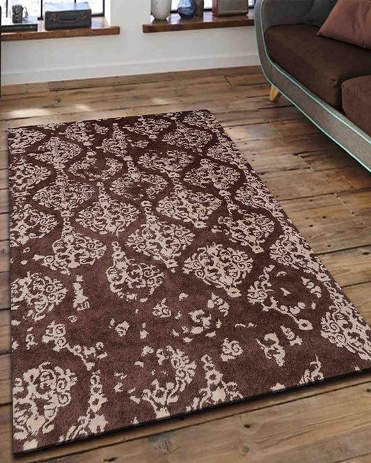 Classy Abstract Brown Hand Tufted Wool Carpet