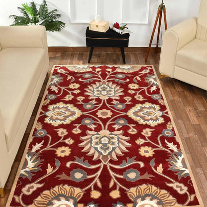 Red Traditional Hand Tufted Wool Carpet