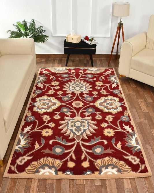 Red Traditional Hand Tufted Wool Carpet
