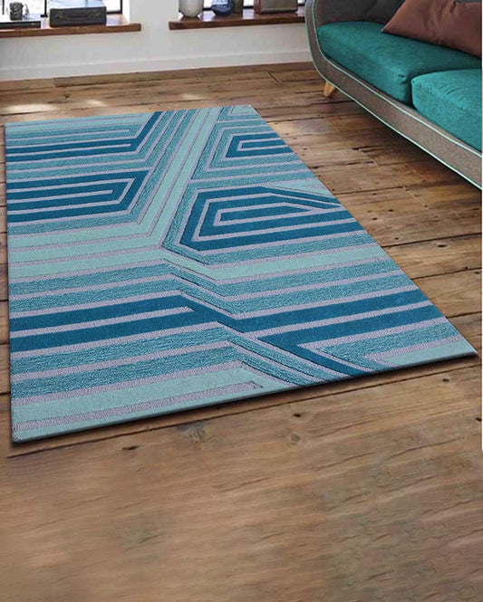 Modern Abstract Blue Hand Tufted Wool Carpet