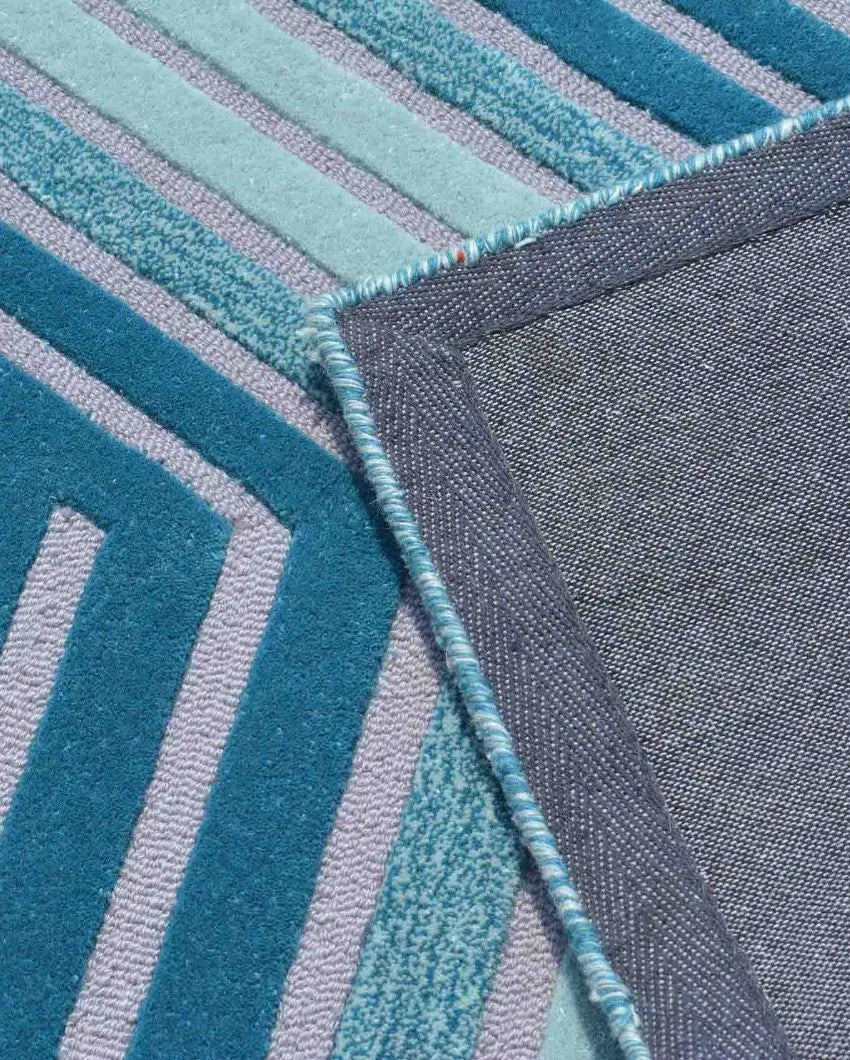 Modern Abstract Blue Hand Tufted Wool Carpet