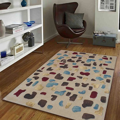 Posh Abstract Beige Hand Tufted Wool Carpet