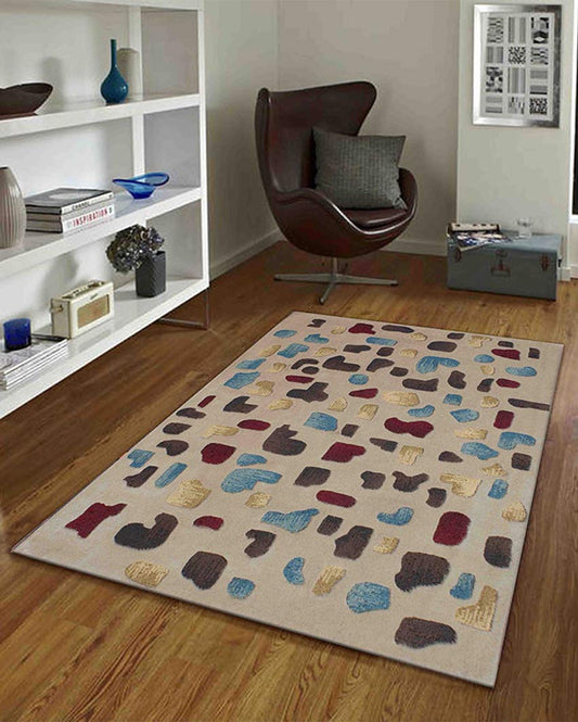 Posh Abstract Beige Hand Tufted Wool Carpet