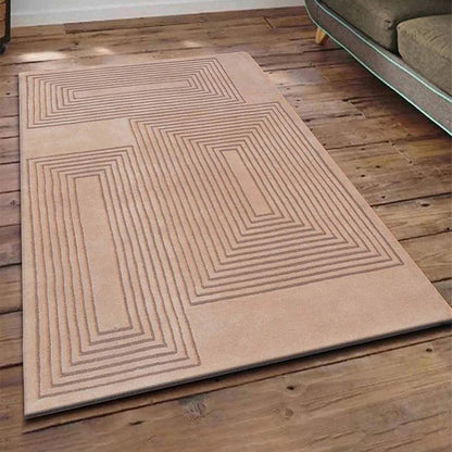 Classy Geometric Beige Hand Tufted Wool Carpet