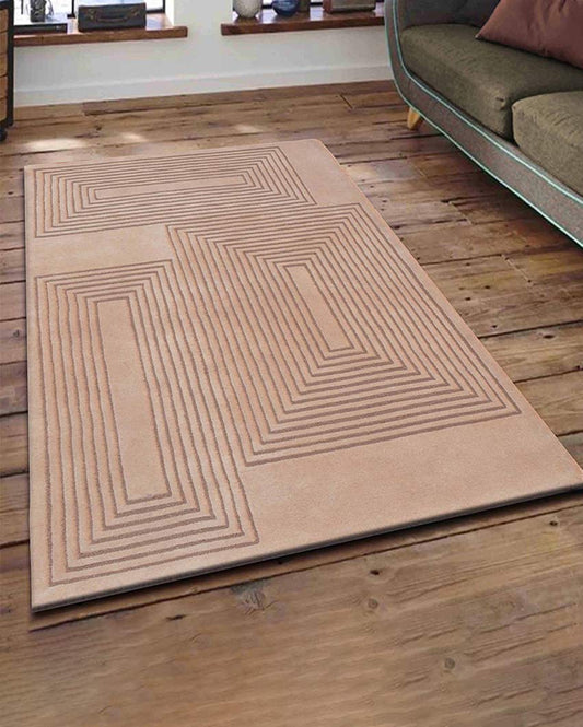Classy Geometric Beige Hand Tufted Wool Carpet