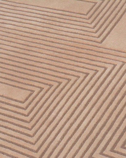 Classy Geometric Beige Hand Tufted Wool Carpet