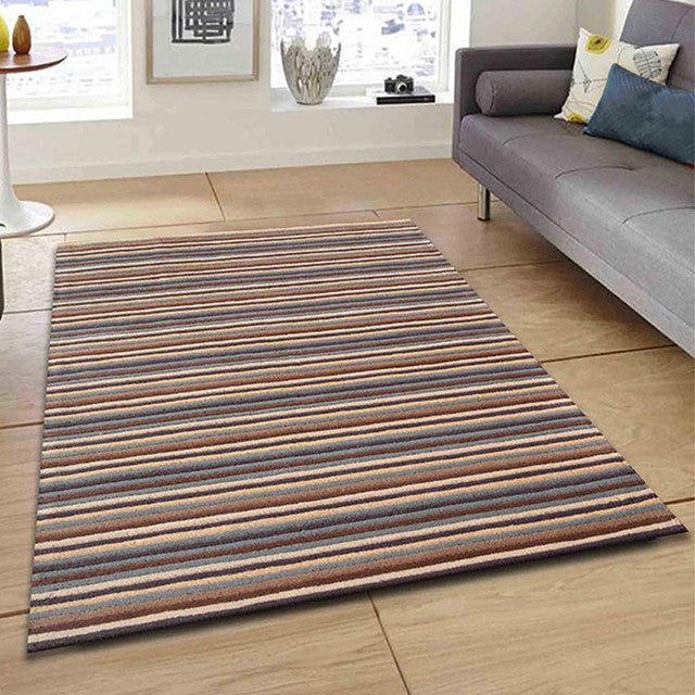 Sophisticated Stripe Brown Hand Tufted Wool Carpet