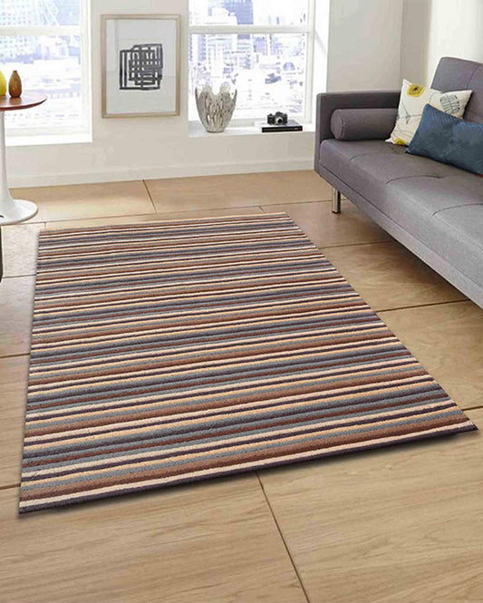 Sophisticated Stripe Brown Hand Tufted Wool Carpet