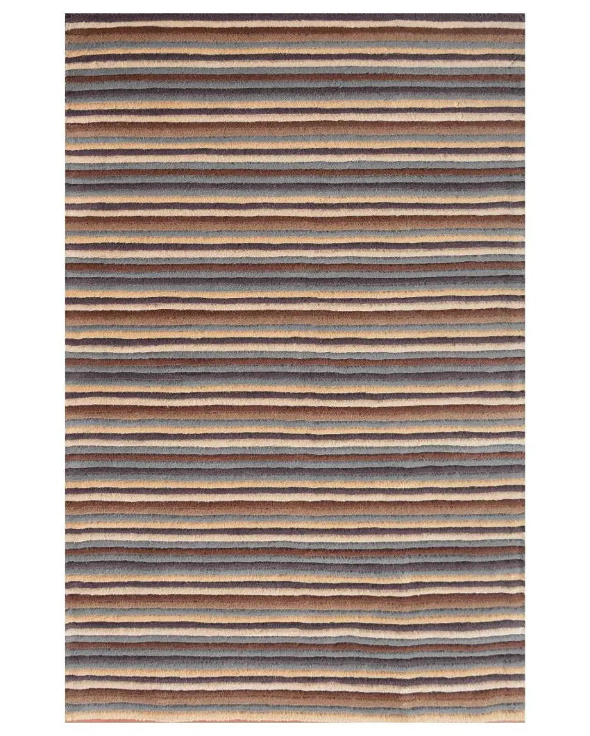 Sophisticated Stripe Brown Hand Tufted Wool Carpet