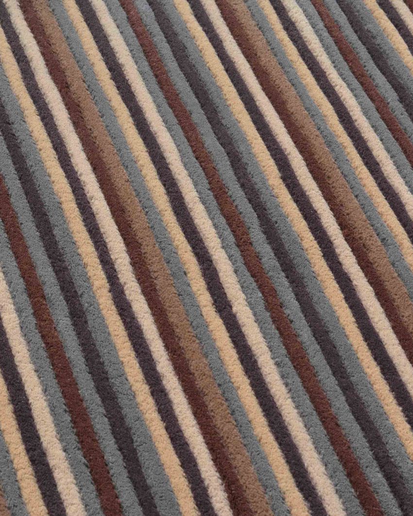 Sophisticated Stripe Brown Hand Tufted Wool Carpet