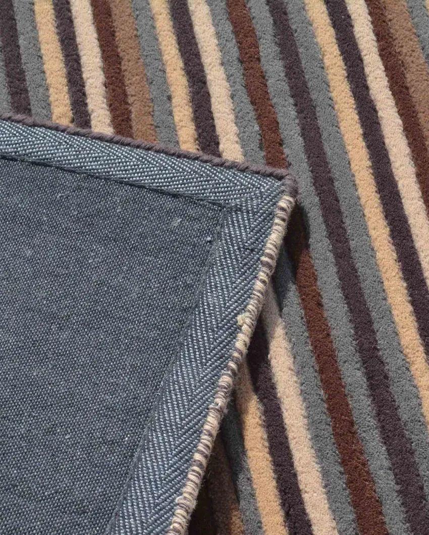 Sophisticated Stripe Brown Hand Tufted Wool Carpet