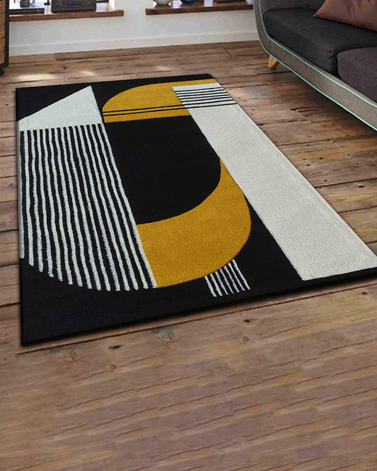 Iconic Geometric Yellow Hand Tufted Wool Carpet