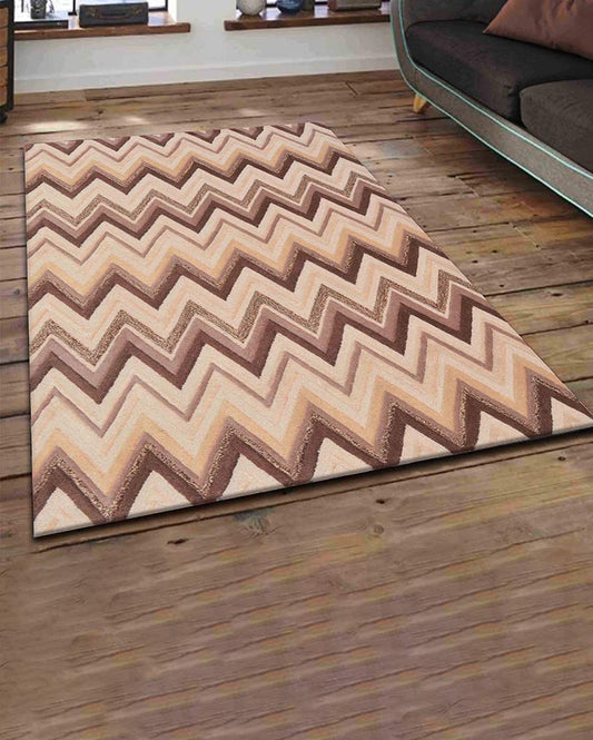 Minimal Geometric Brown Hand Tufted Wool Carpet