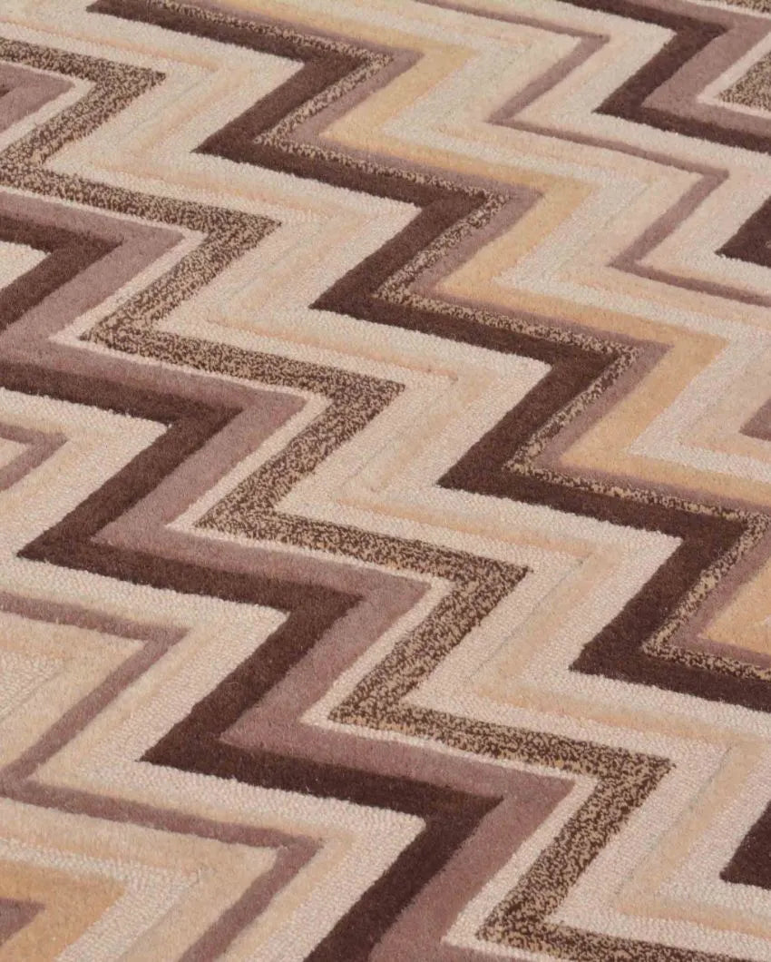 Minimal Geometric Brown Hand Tufted Wool Carpet