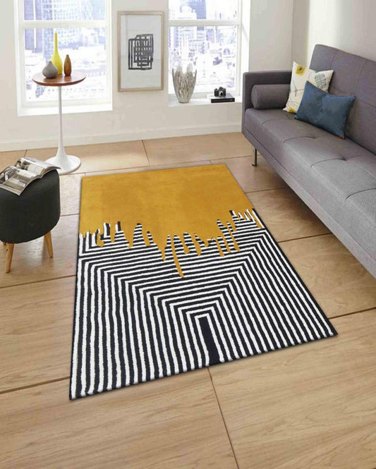 Hand Tufted Geometric Yellow Wool Carpet