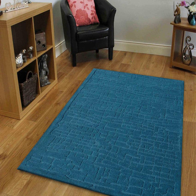 Abstract Blue Hand Tufted Wool Carpet