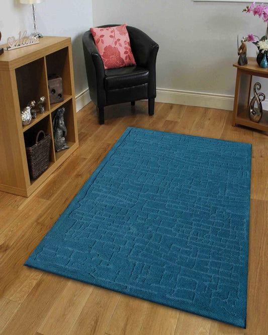 Abstract Blue Hand Tufted Wool Carpet