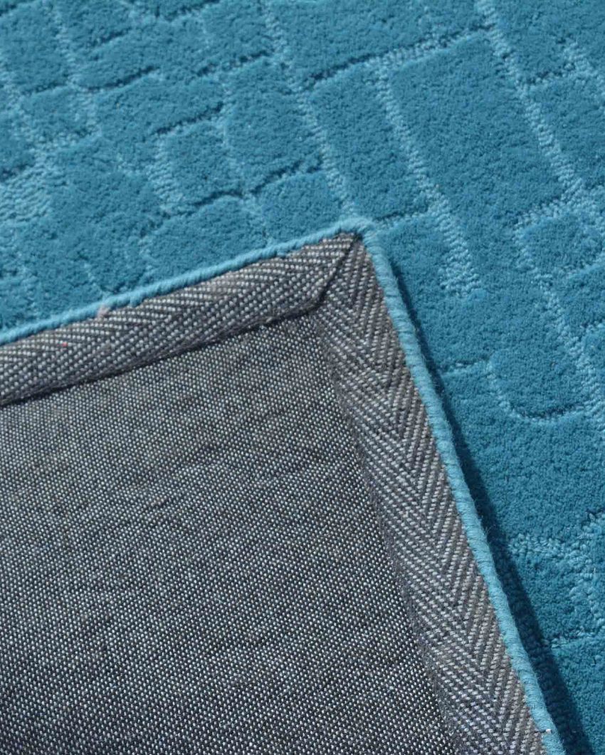 Abstract Blue Hand Tufted Wool Carpet