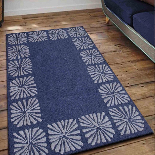 Abstract Blue White Hand Tufted Wool Carpet