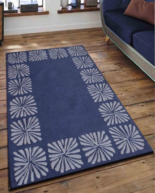 Abstract Blue White Hand Tufted Wool Carpet