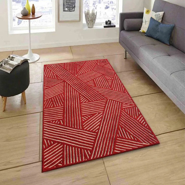 Geometric Red Hand Tufted Wool Carpet